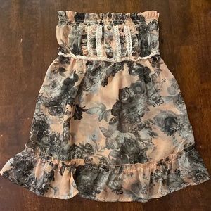 NWOT BKE Strapless Sheer Tie-Back Blouse w Floral Pattern